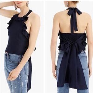 J.Crew Collection Navy Ruffle Halter Top